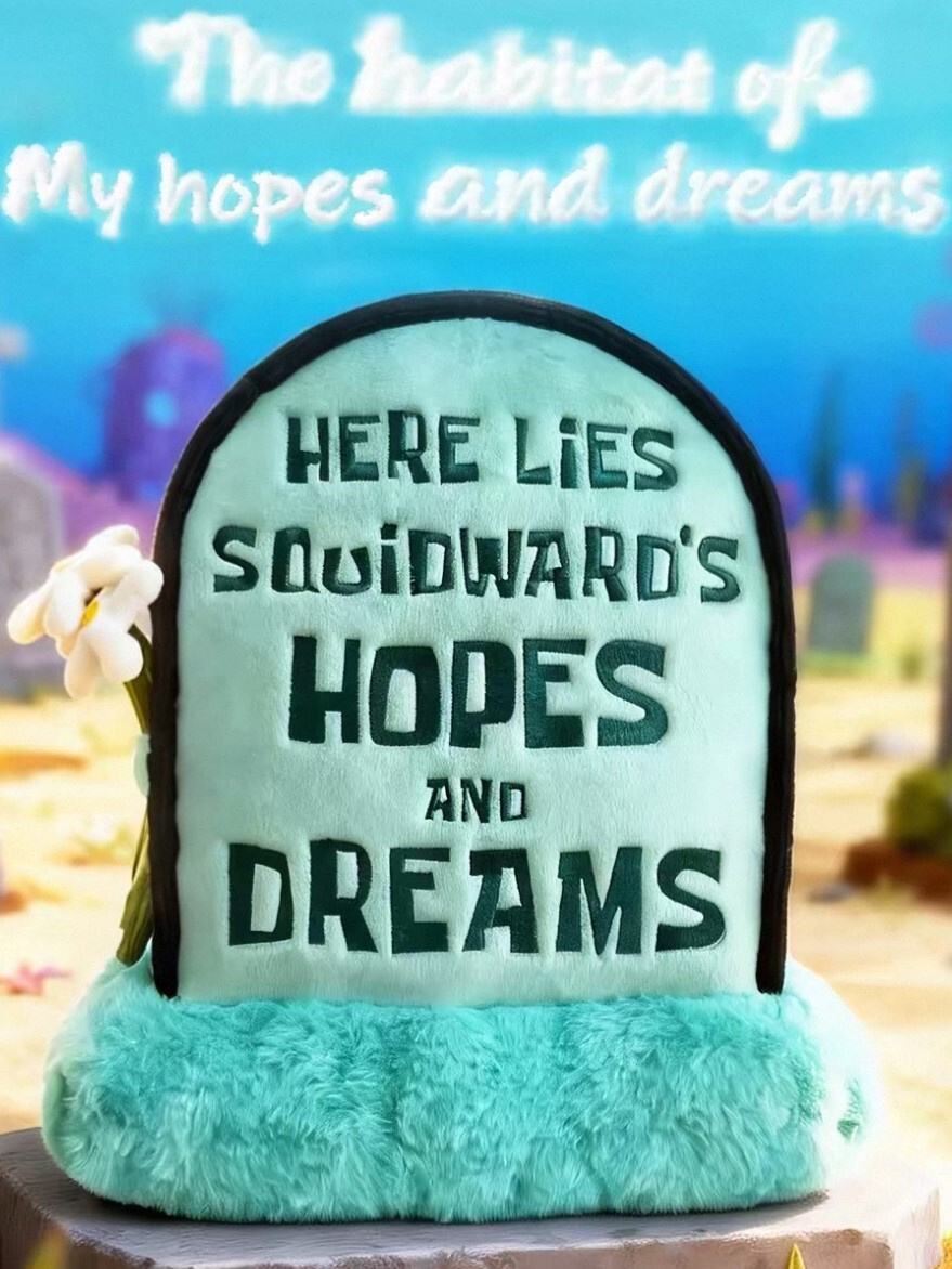 海綿寶寶 章魚哥的希望&夢想 墳墓造型 抱枕