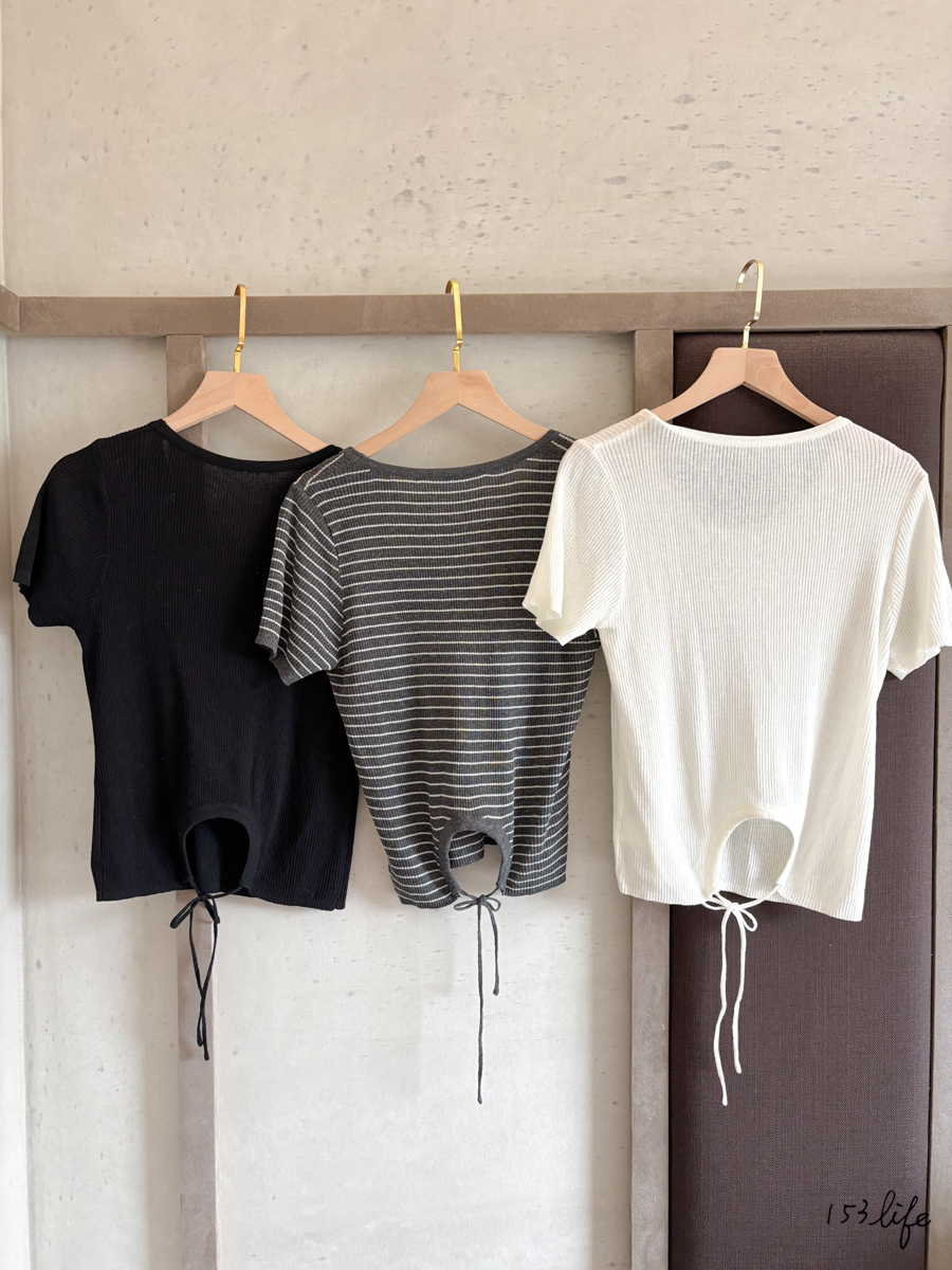 A7後背抽繩素面針織短袖T(3色)