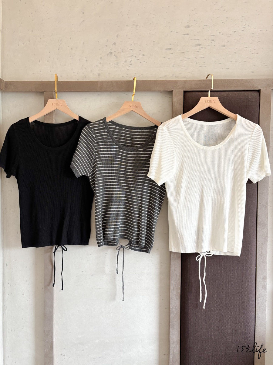 後背抽繩素面針織短袖T(3色)