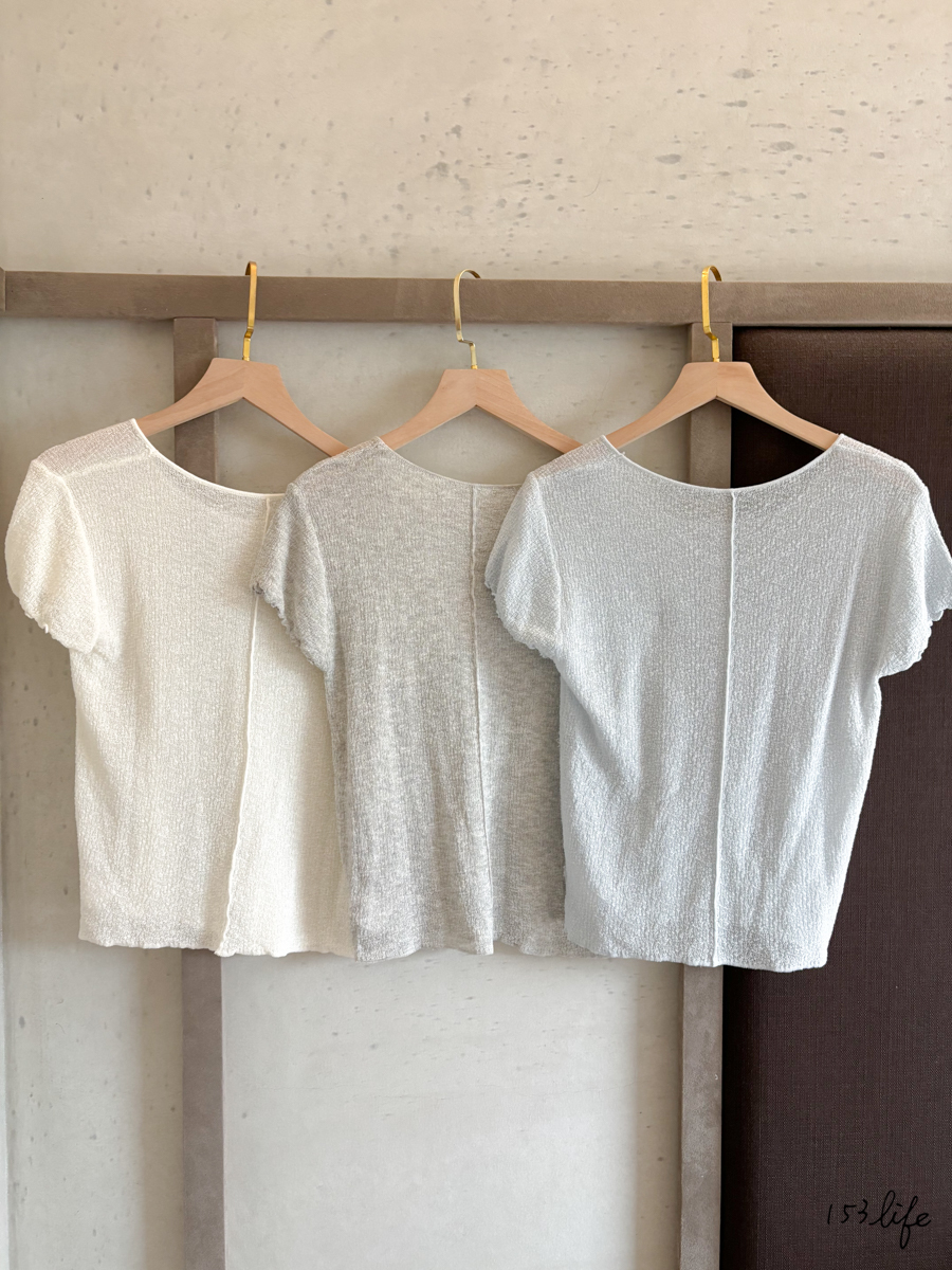A15大圓領薄款捲邊亞麻短袖上衣(3色)