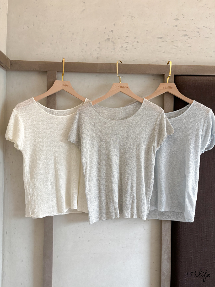 大圓領薄款捲邊亞麻短袖上衣(3色)
