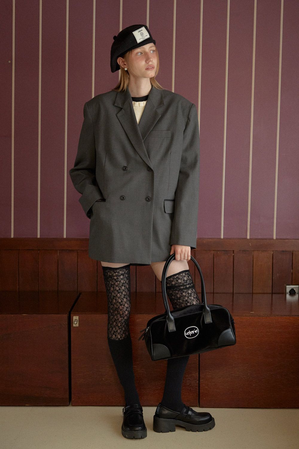 LETERIE 絨面法棍包 黑色 LETERIE VELVET BAGUETTE BAG_BLACK