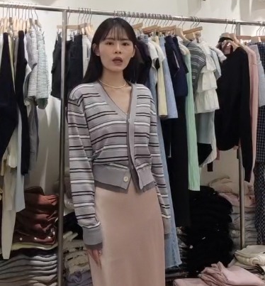 BM6022 學院條紋V領排扣外套