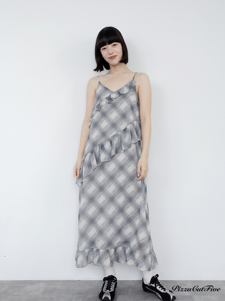 格紋斜擺細肩洋裝 PizzaCutFive PCF262487056