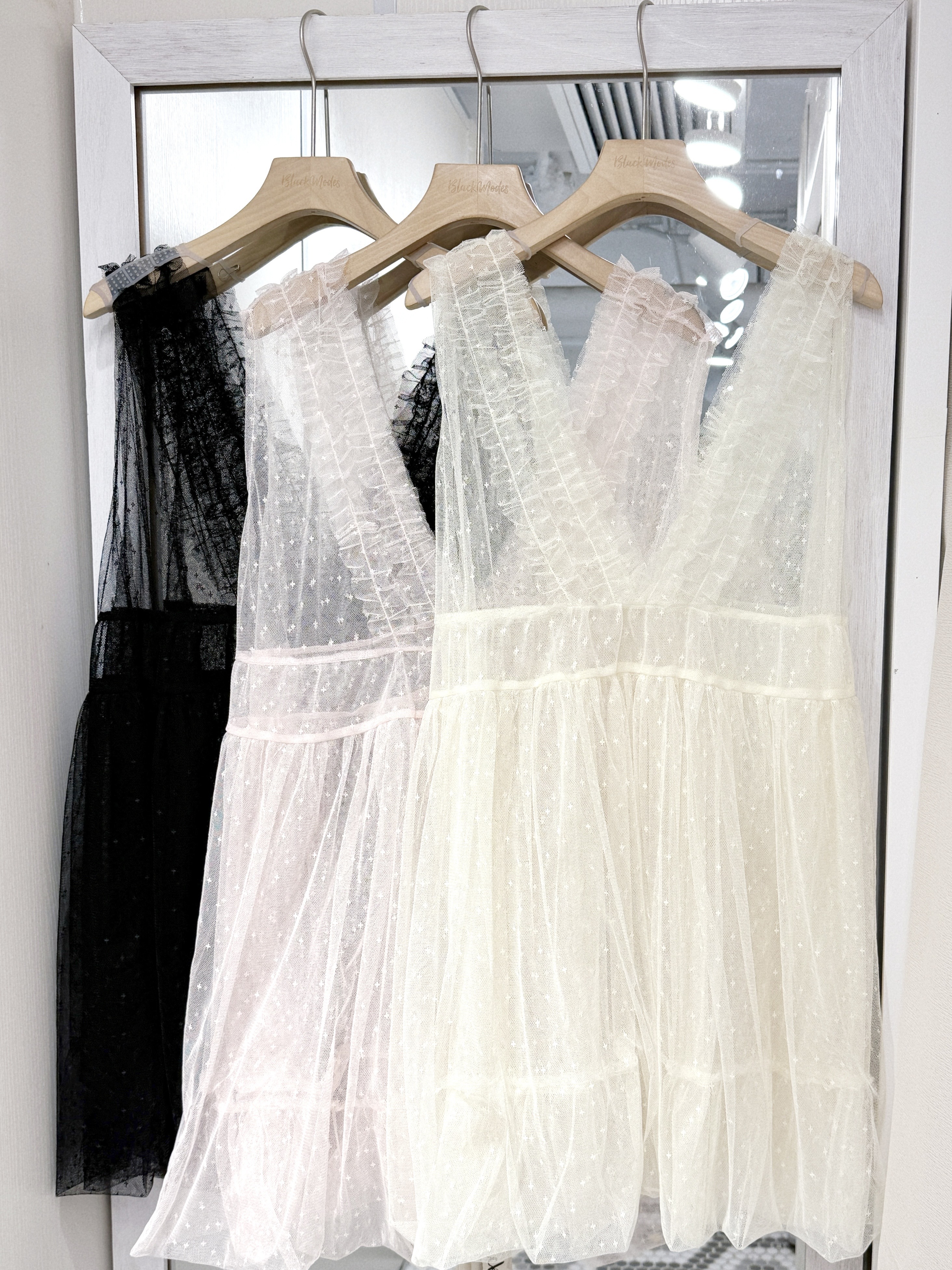 EA1253｜滿天星透明玻璃感ruffle邊外搭₊˚✩⊹