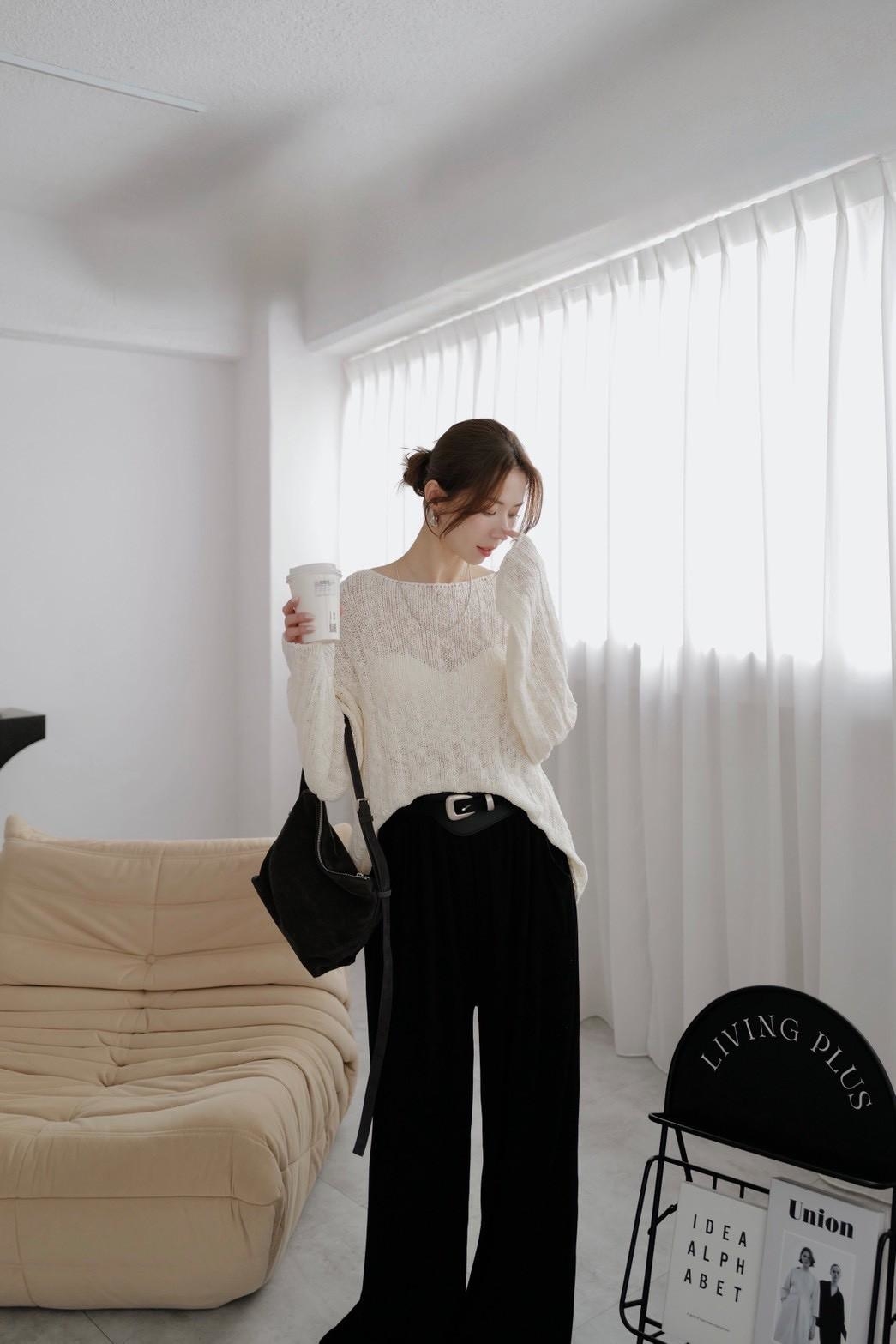 超舒服坑條綁帶棉寬褲 HB10