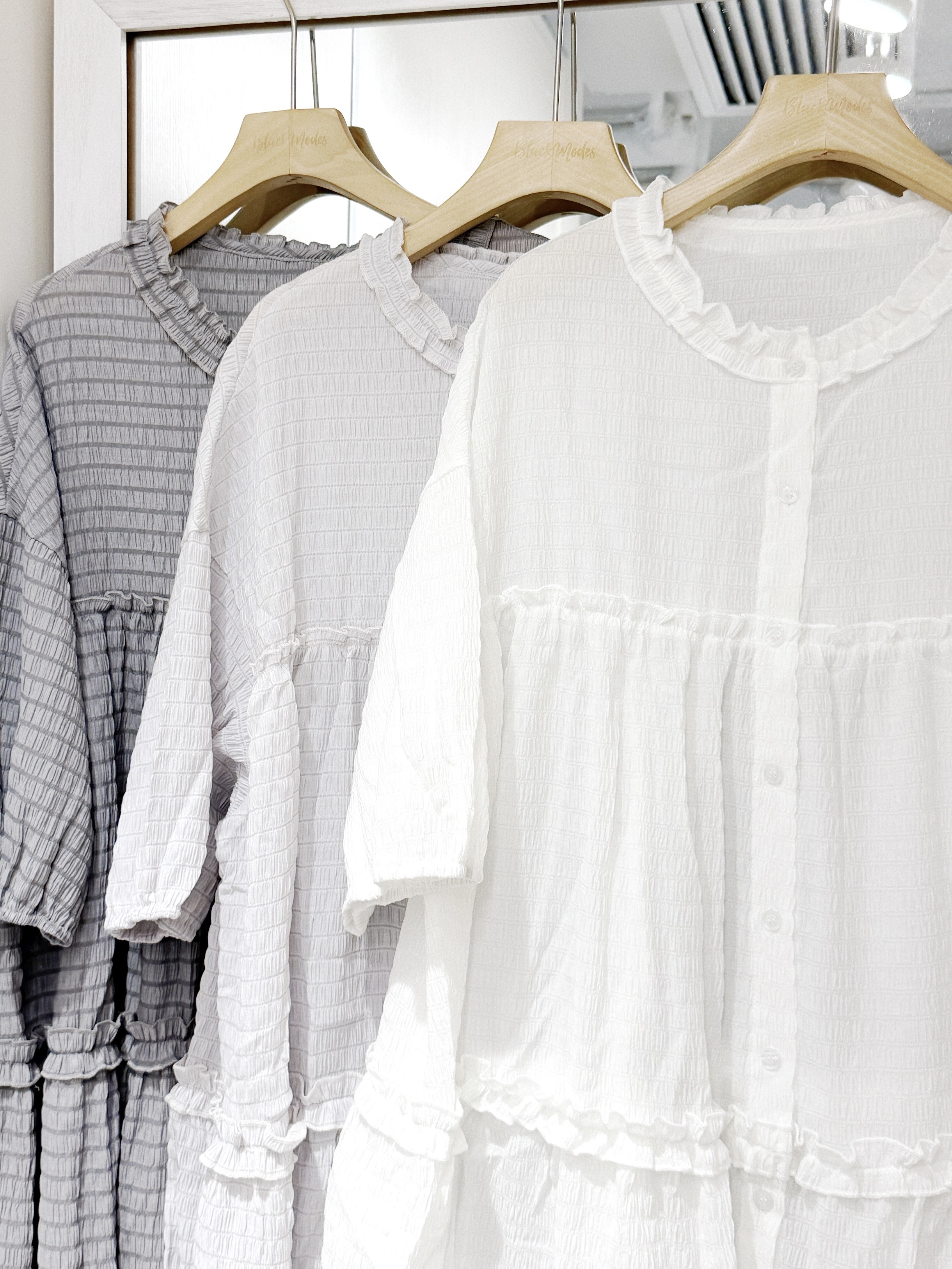 EA1254｜日系休閑寛鬆樹紋ruffle邊鈕扣上衣⋆⟡ ☁️ ｡˚