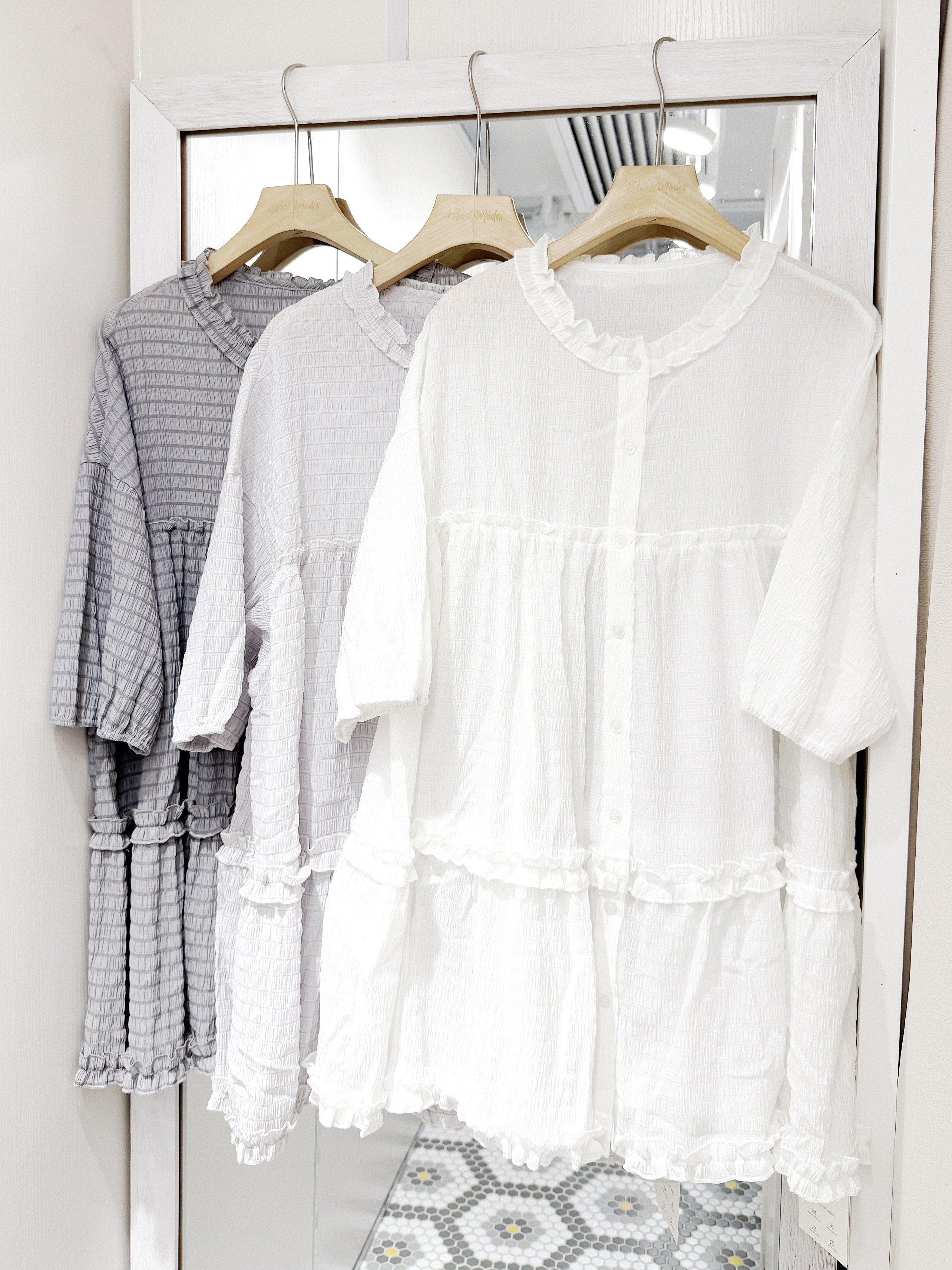 EA1254｜日系休閑寛鬆樹紋ruffle邊鈕扣上衣⋆⟡ ☁️ ｡˚