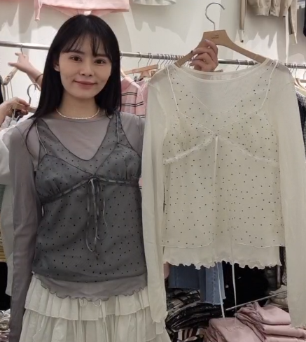 BM6061 波點蝴蝶綁帶V領背心外搭