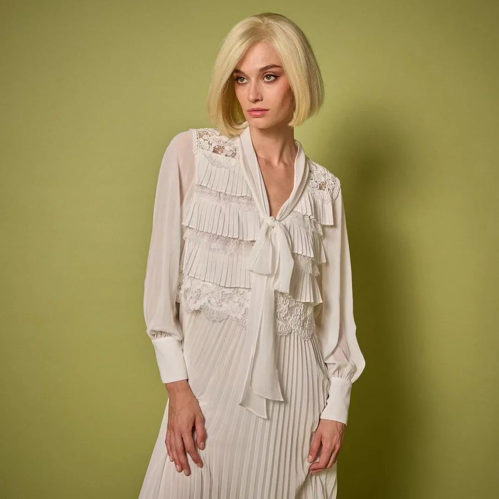 1EA0408-197 [EDWARD ACHOUR] Fluid Pleated Maxi Skirt White #101103/1030 (EU)