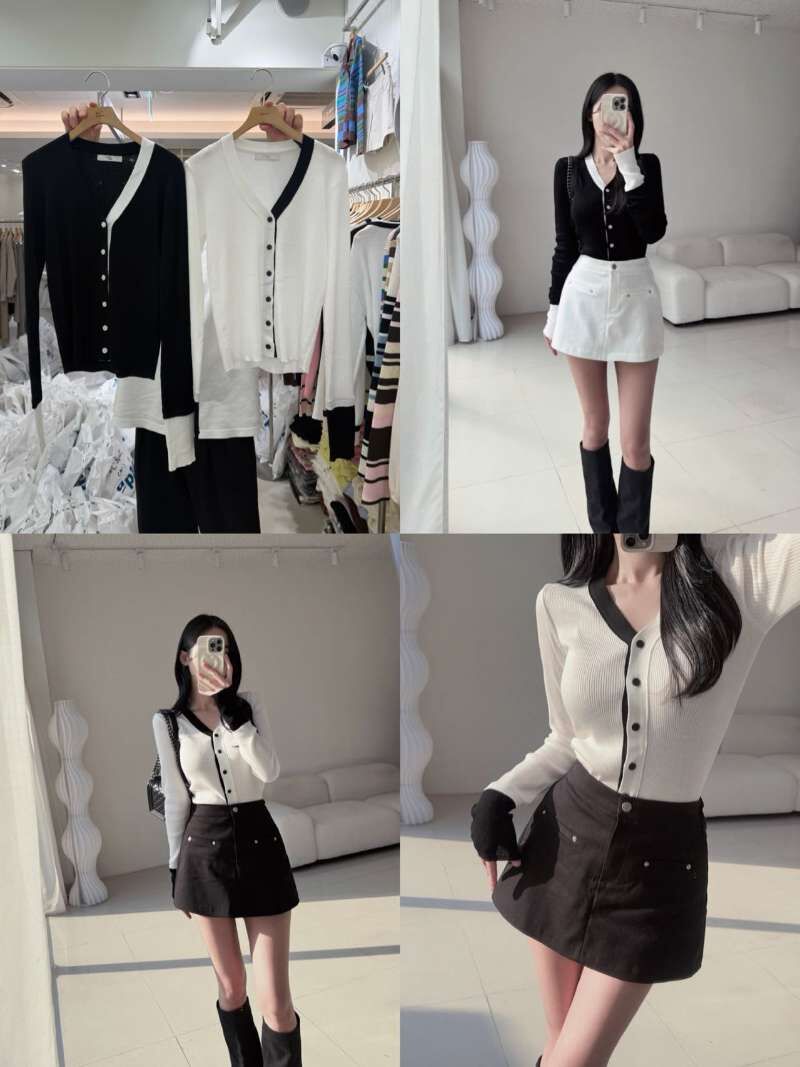 BM6065 斜邊撞色排扣氣質上衣