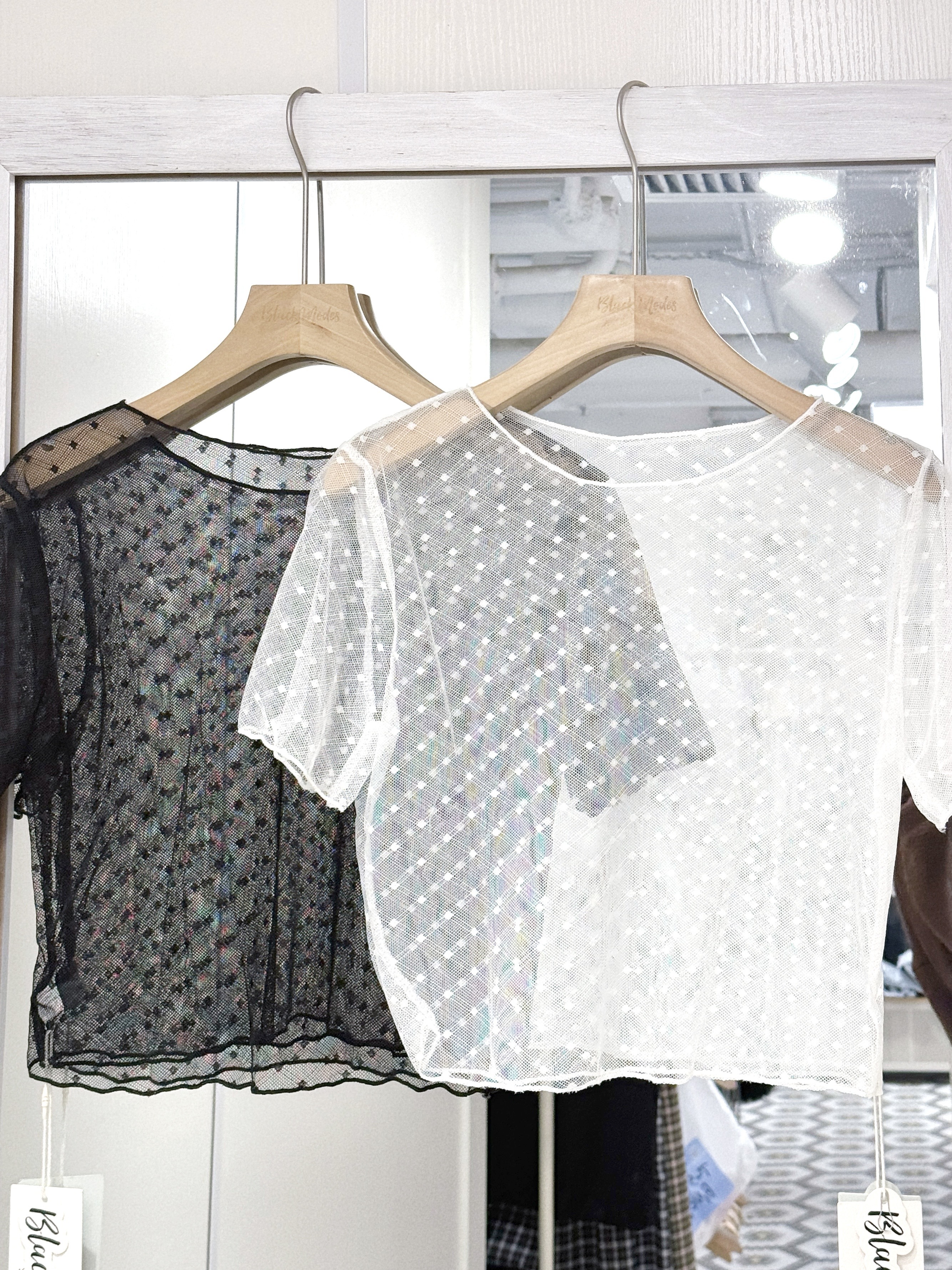 T1391｜透紗小波點針織短版上衣⊹ ｡⁖✦