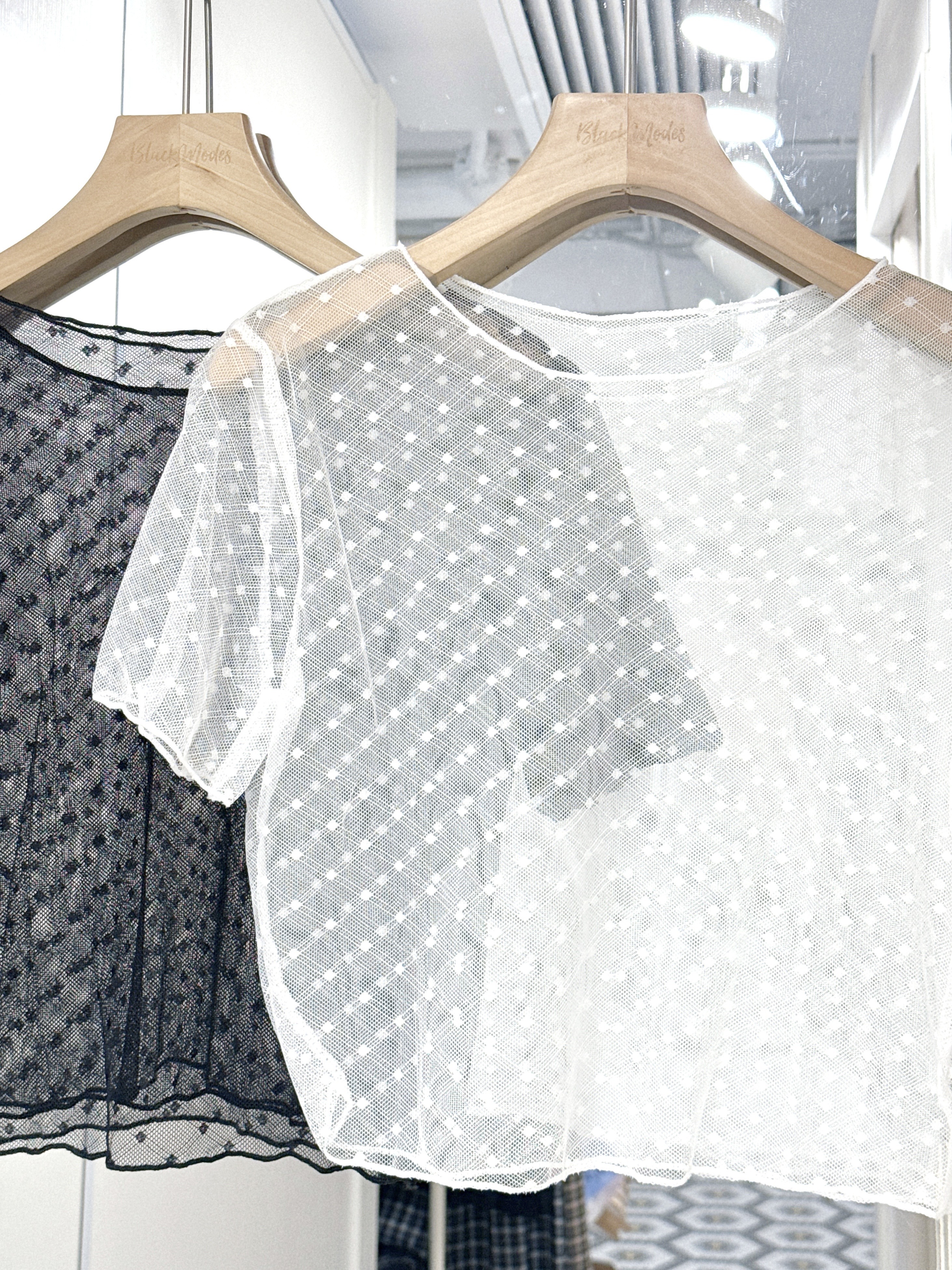 T1391｜透紗小波點針織短版上衣⊹ ｡⁖✦