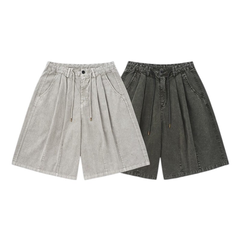 《S.V》水洗打褶抽繩五分短褲