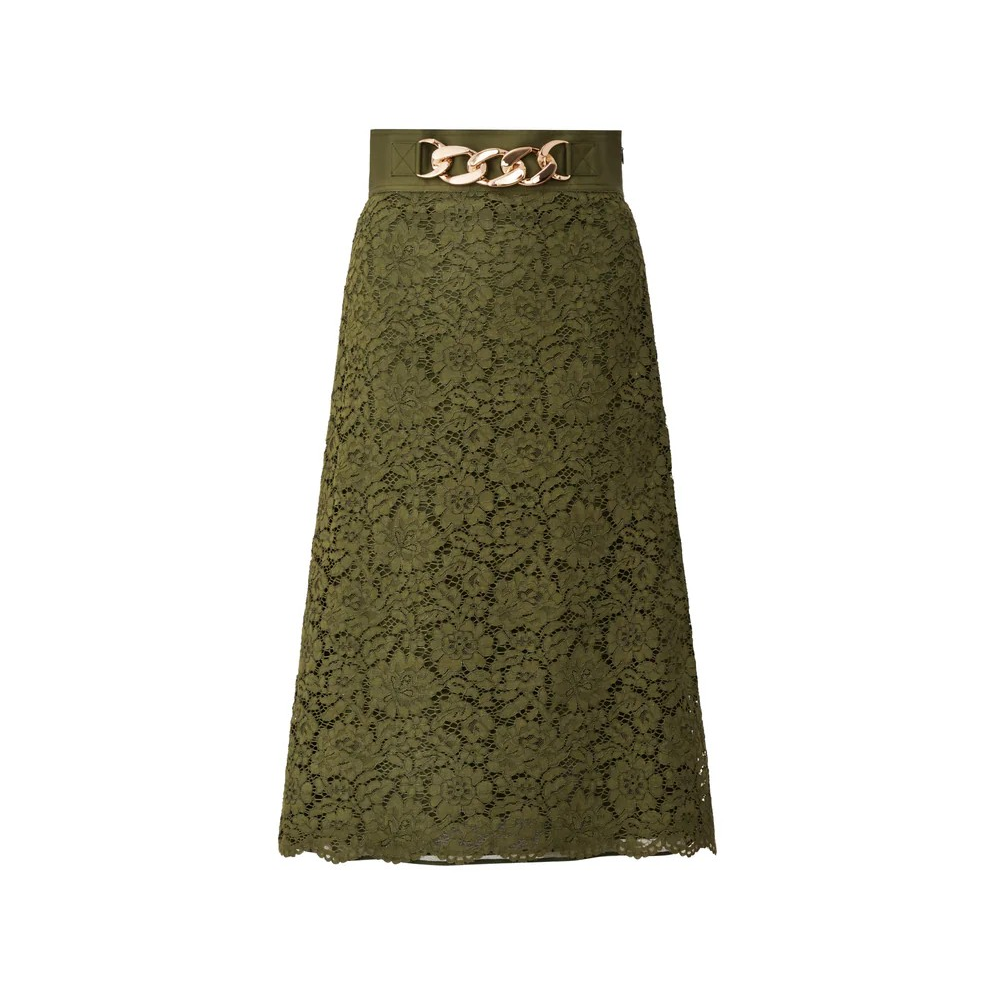 1EA0408-201 [EDWARD ACHOUR] Chain-Detail Floral Lace Midi Skirt Kaki #101106/1043 (EU)