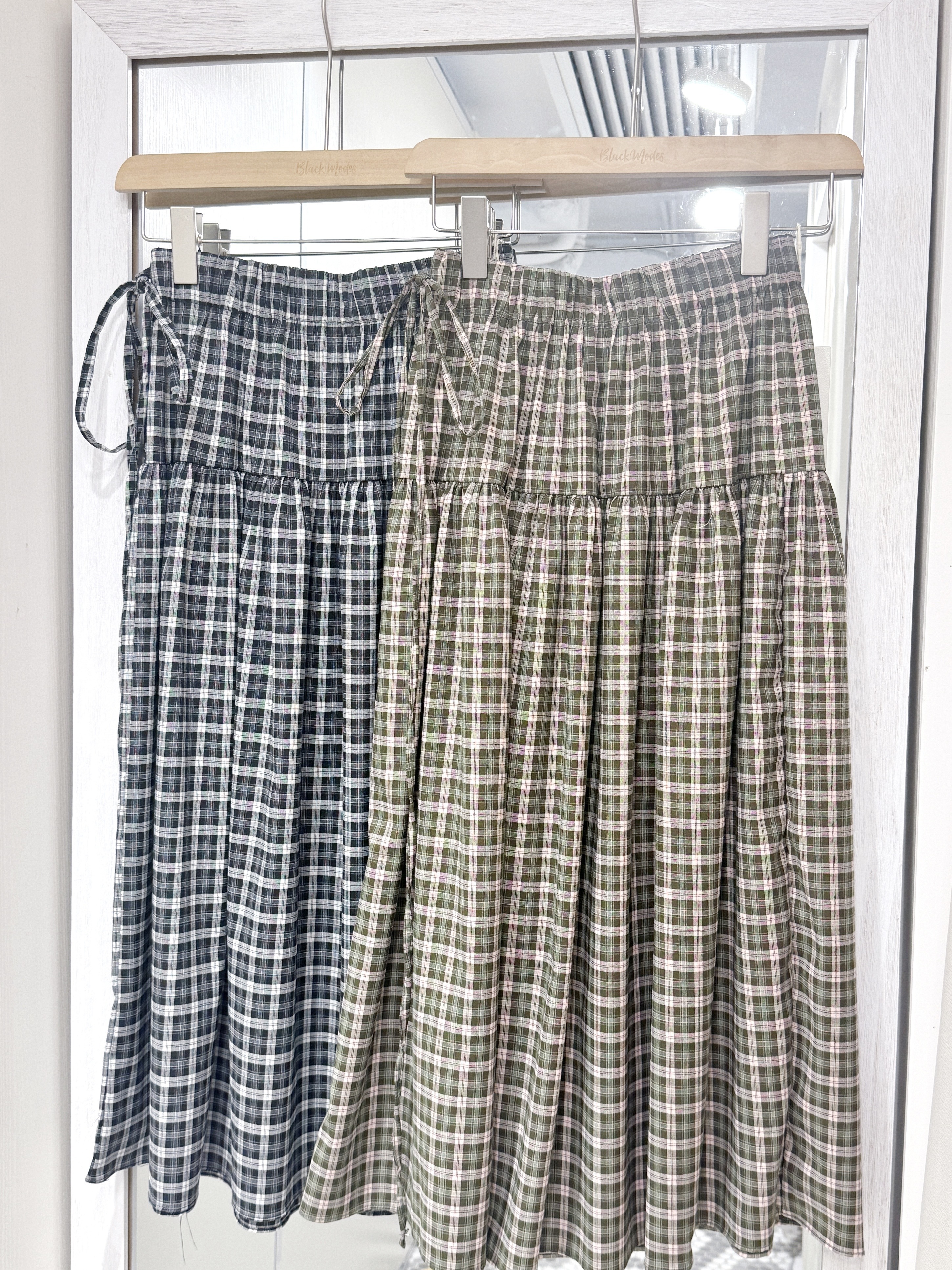 D0555｜田園風拼色格紋綁帶長裙. ݁₊⊹🥐 ݁˖ ݁