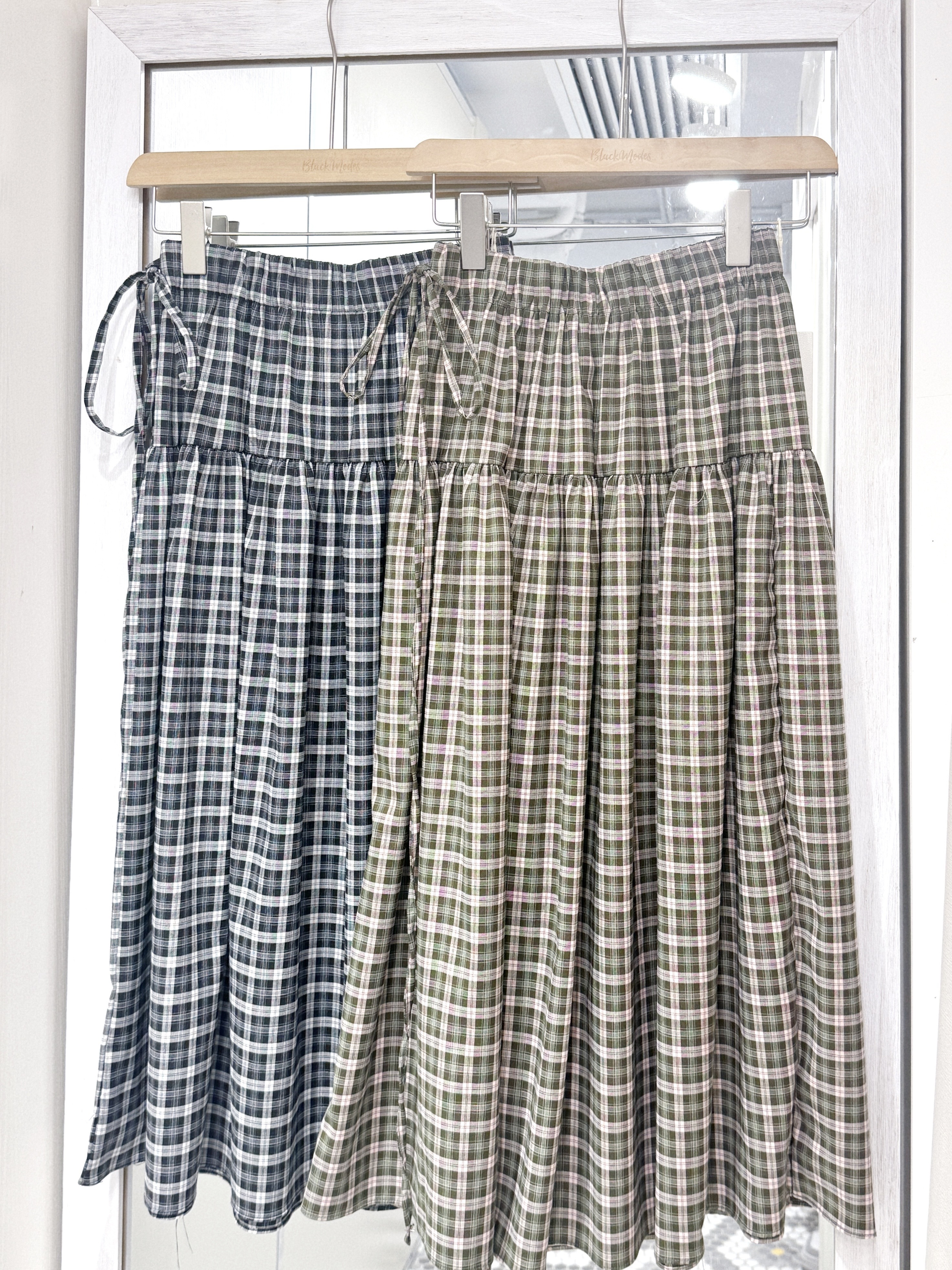 D0555｜田園風拼色格紋綁帶長裙. ݁₊⊹🥐 ݁˖ ݁