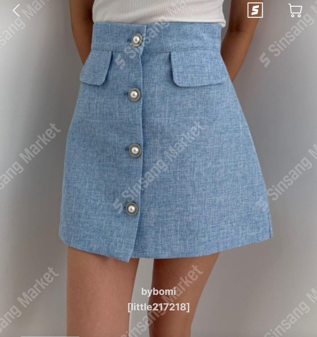 BM6069 小香風珍珠排扣A字短裙 (充值購物金&優惠碼不適用)