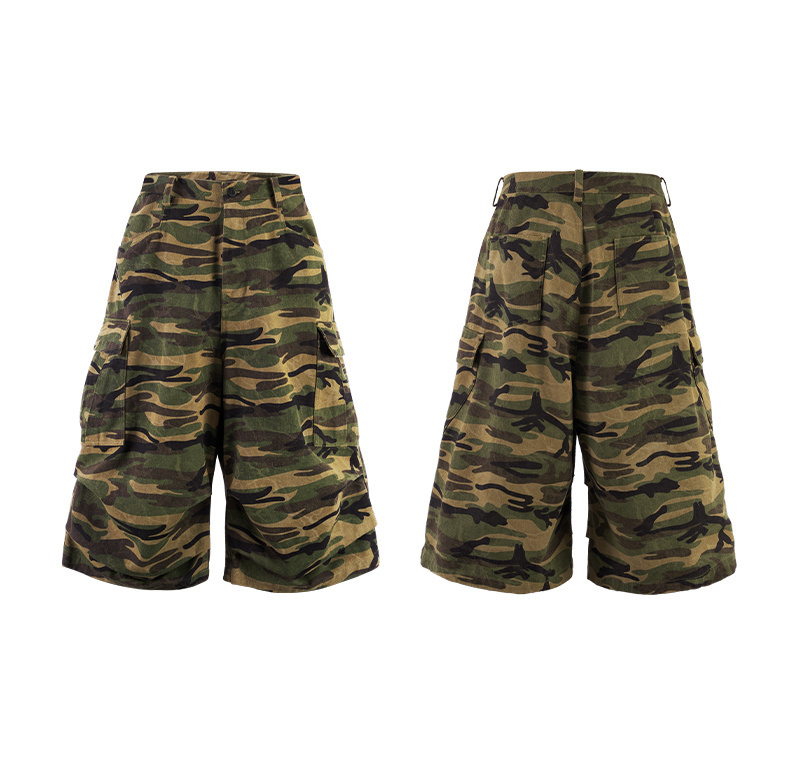 《S.V》叢林迷彩打摺口袋七分褲