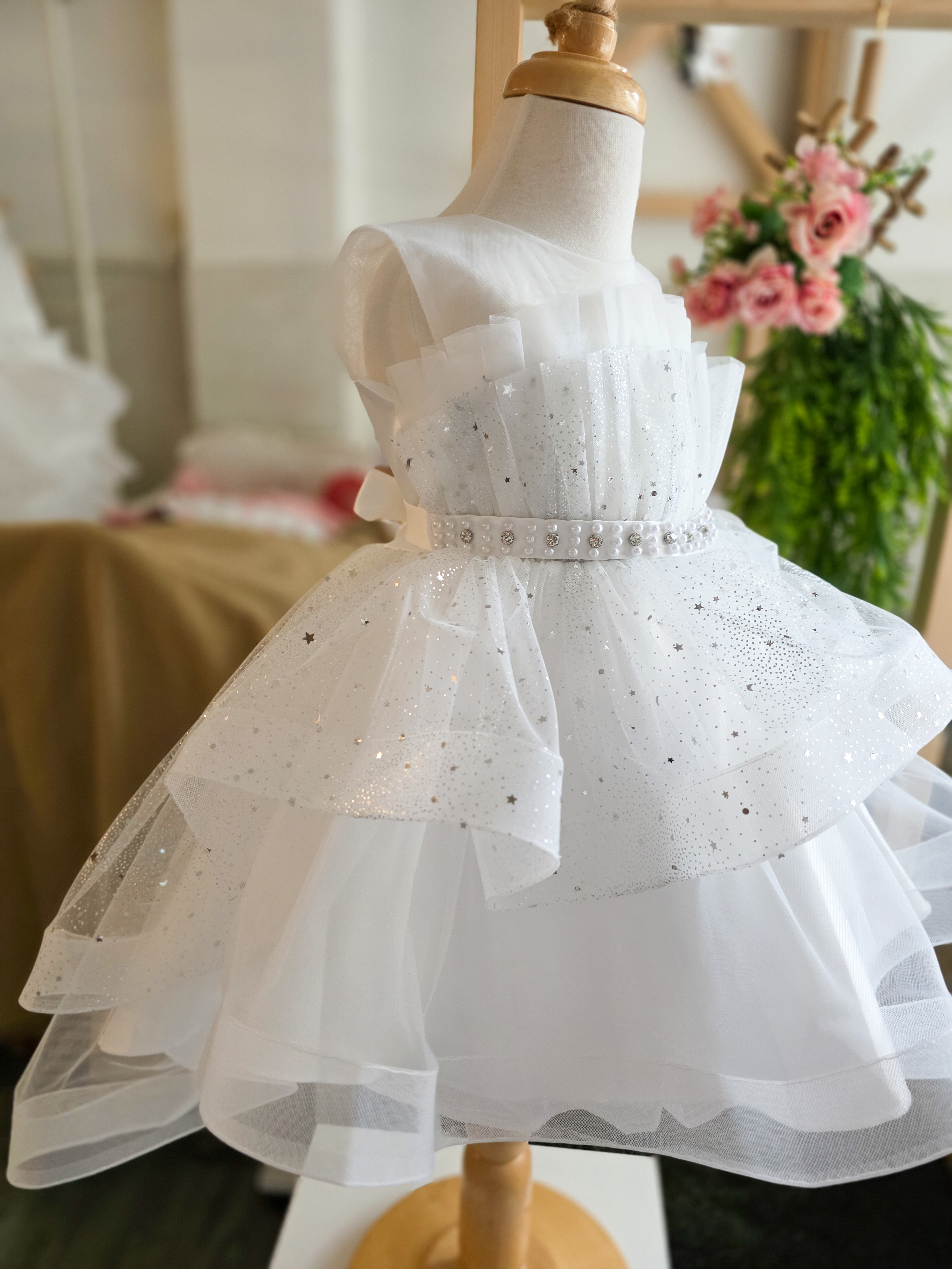 抓褶滿天星拖尾 洋裝/小禮服