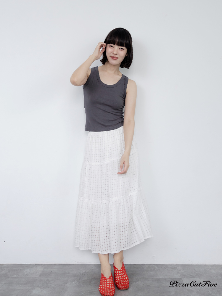 格紋透感中長裙 PizzaCutFive PCF262492022