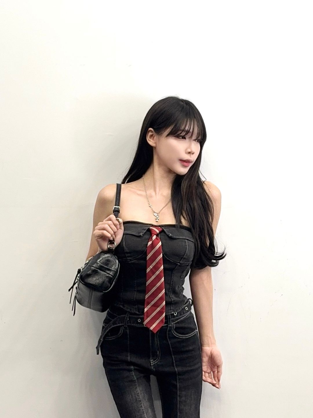 美式校園領帶牛仔馬甲