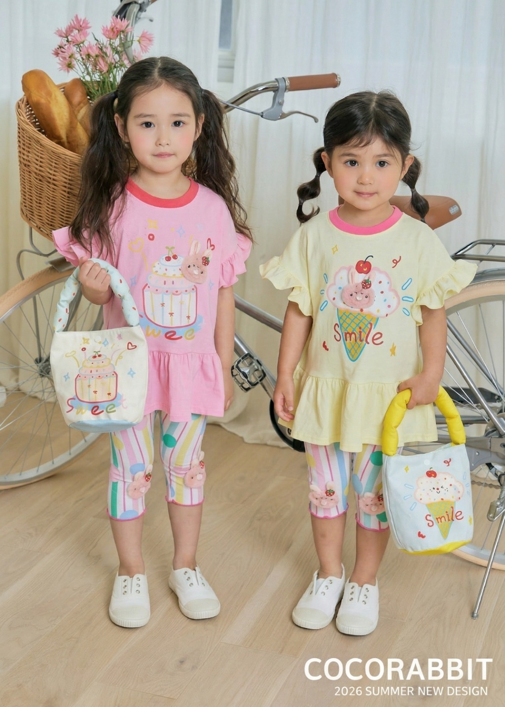 正韓夏Cocorabbit  兩色兔兔冰淇淋蛋糕飛袖長版上衣
