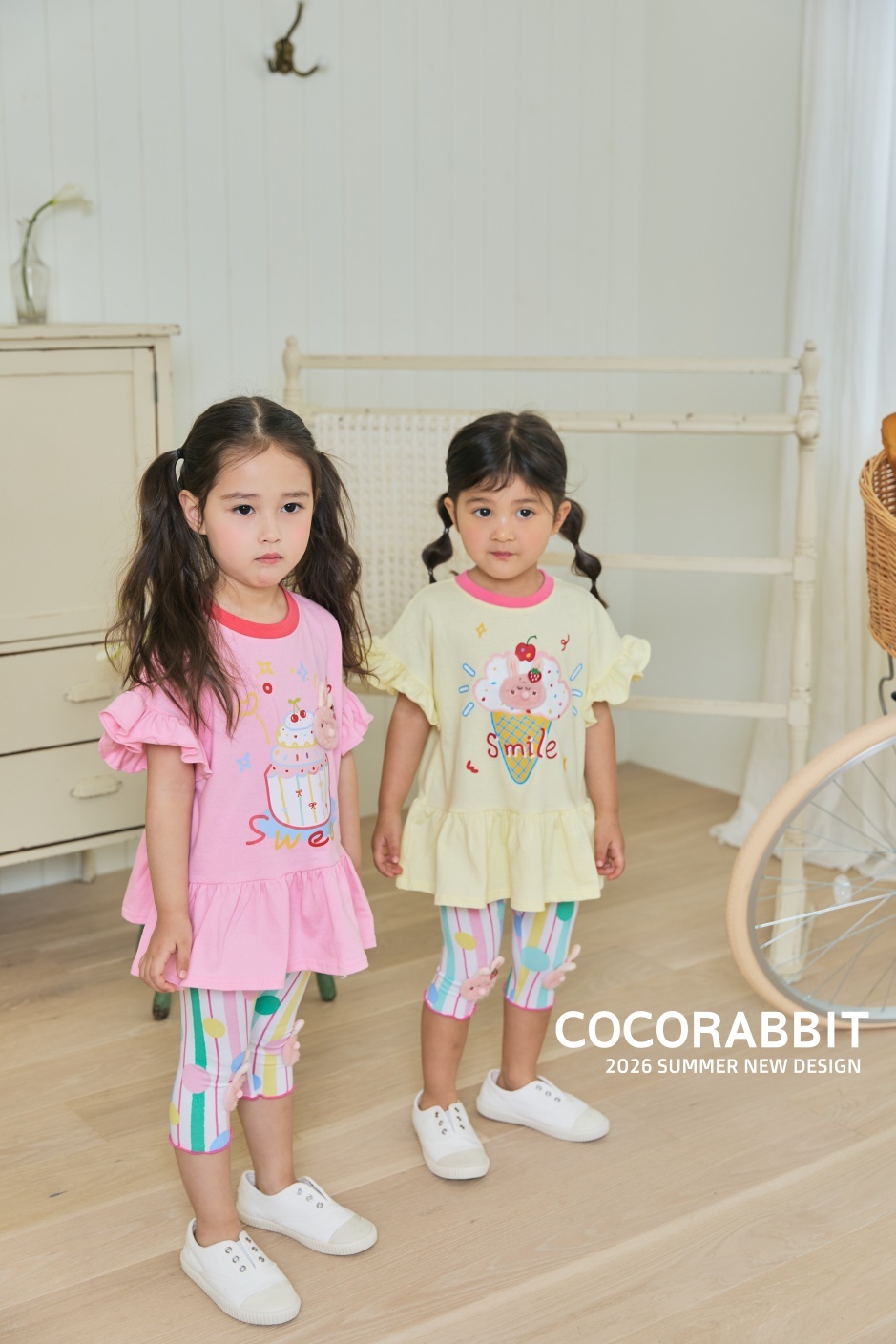 正韓夏Cocorabbit  兩色兔兔冰淇淋蛋糕飛袖長版上衣