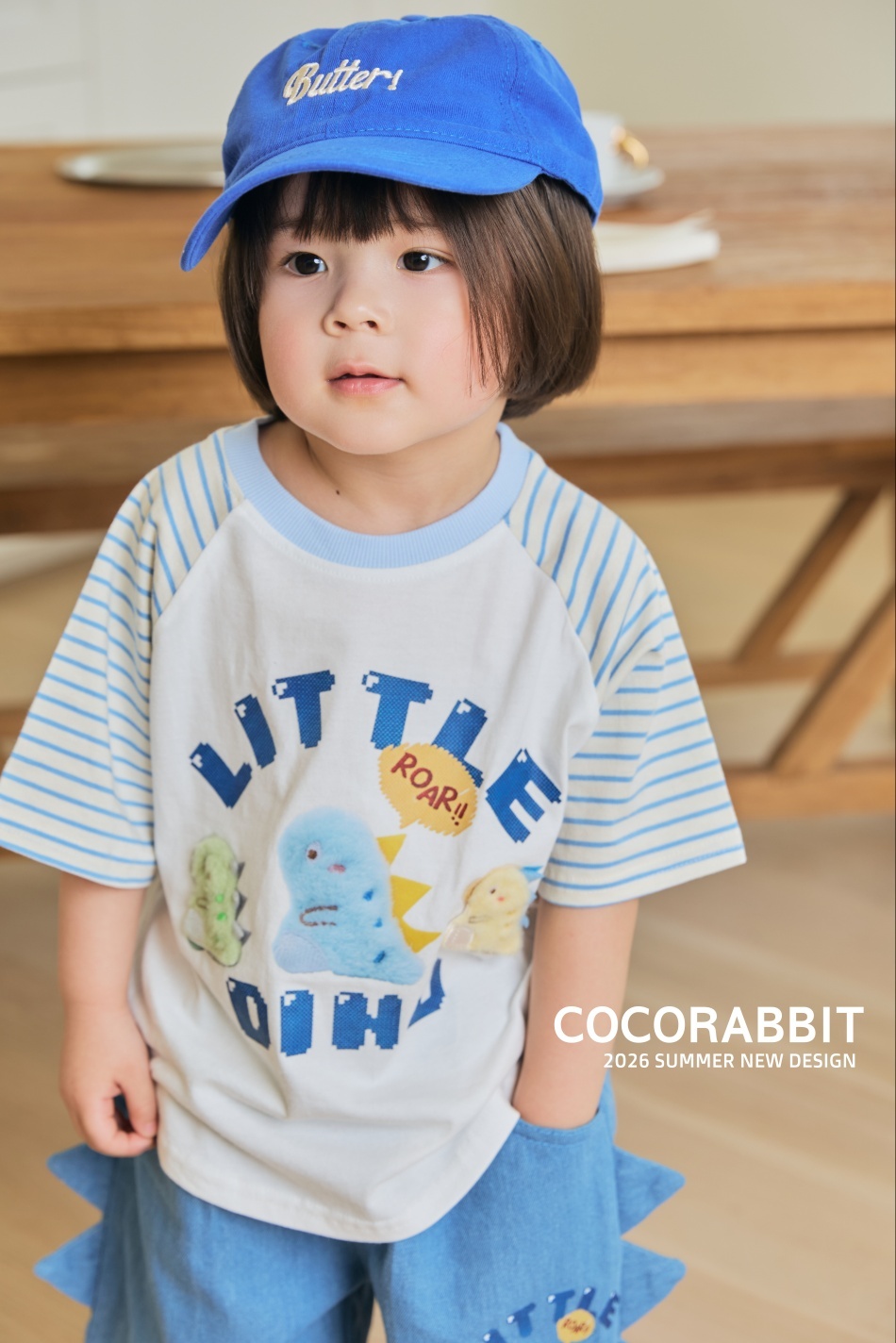 正韓夏Cocorabbit  兩色小DINO條紋袖上衣