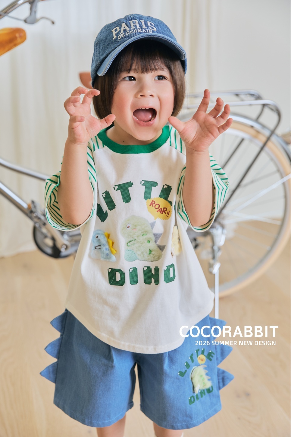 正韓夏Cocorabbit  兩色小DINO條紋袖上衣