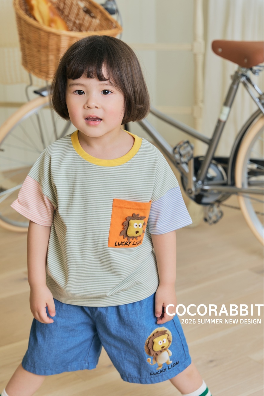 正韓夏Cocorabbit  兩色條紋幸運獅上衣