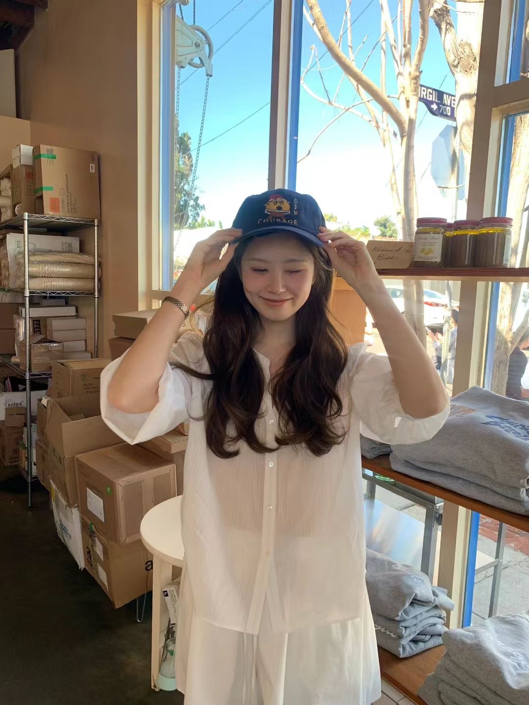 V領抓摺排釦長袖薄衫