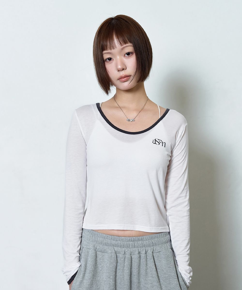 ASON EVE 配色羅紋長袖T恤 白色 AS_P0000CWU