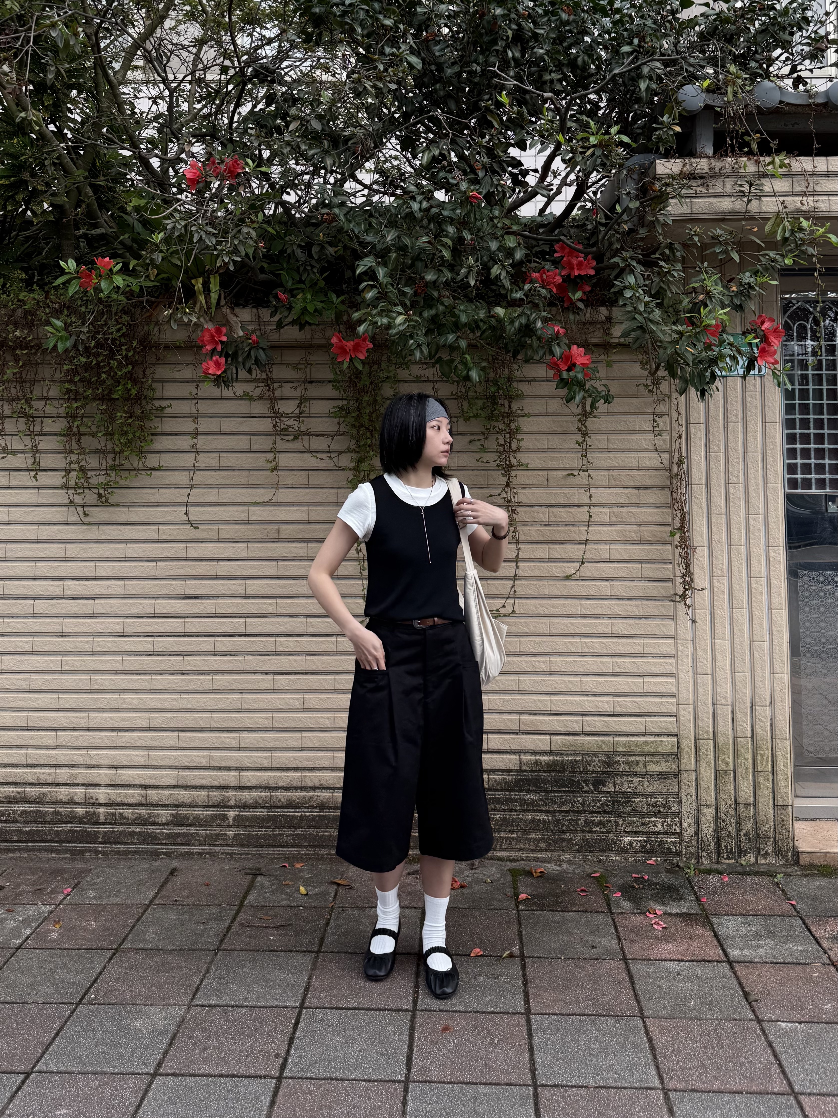 質感水洗工裝七分褲 (黑)