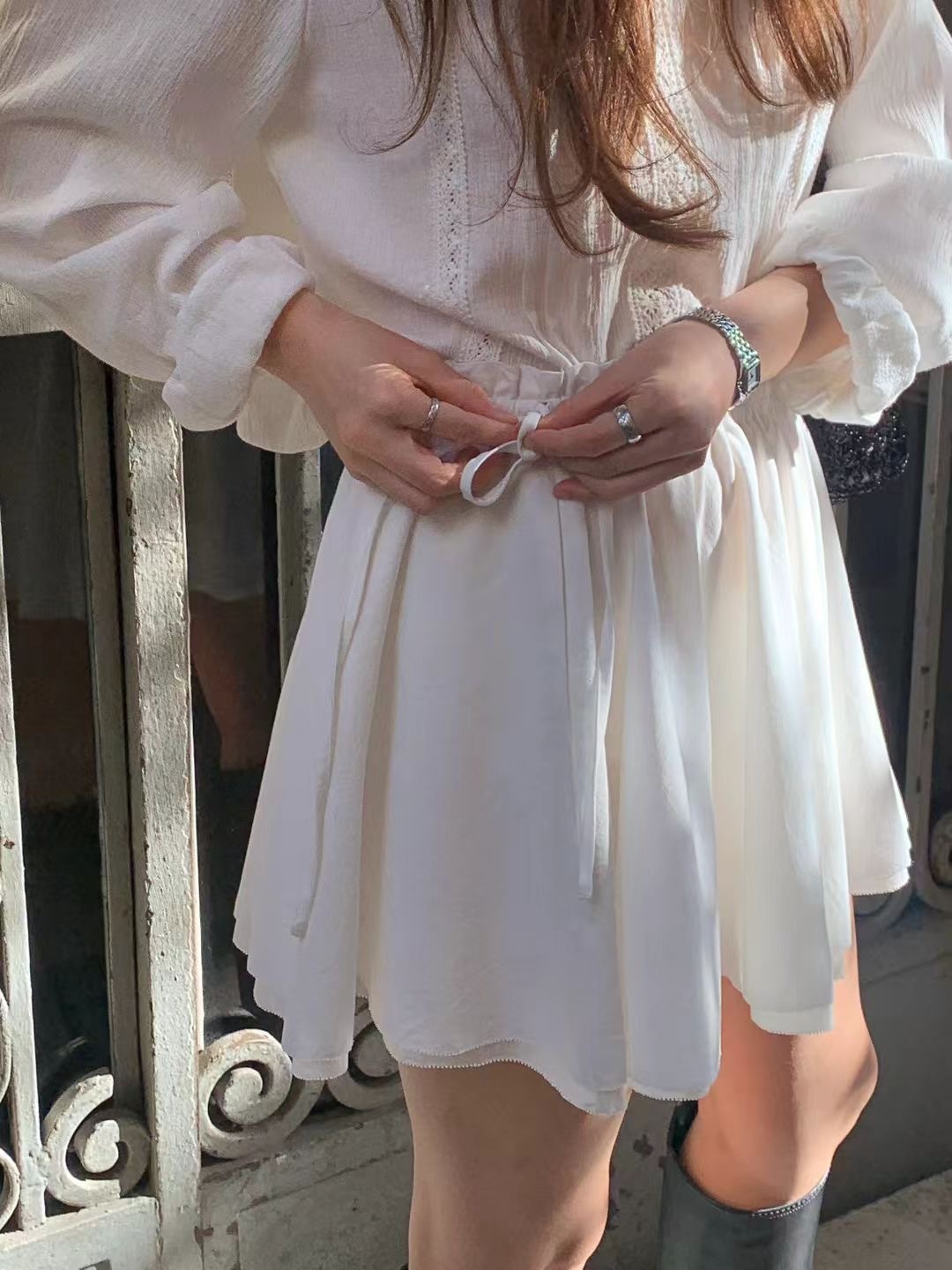 鬆緊腰抽繩氣質寬鬆短裙