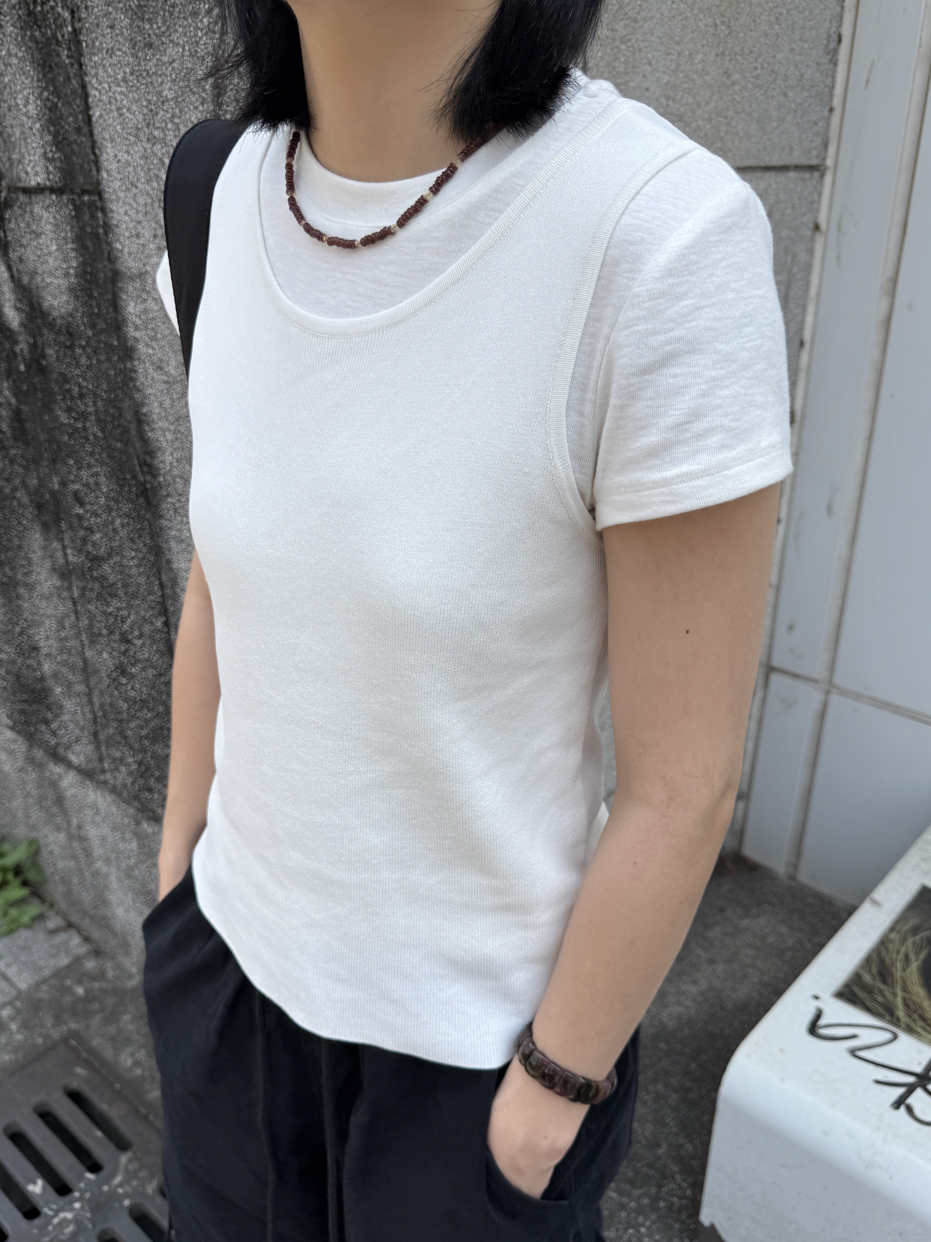 圓領親膚針織背心 (白)