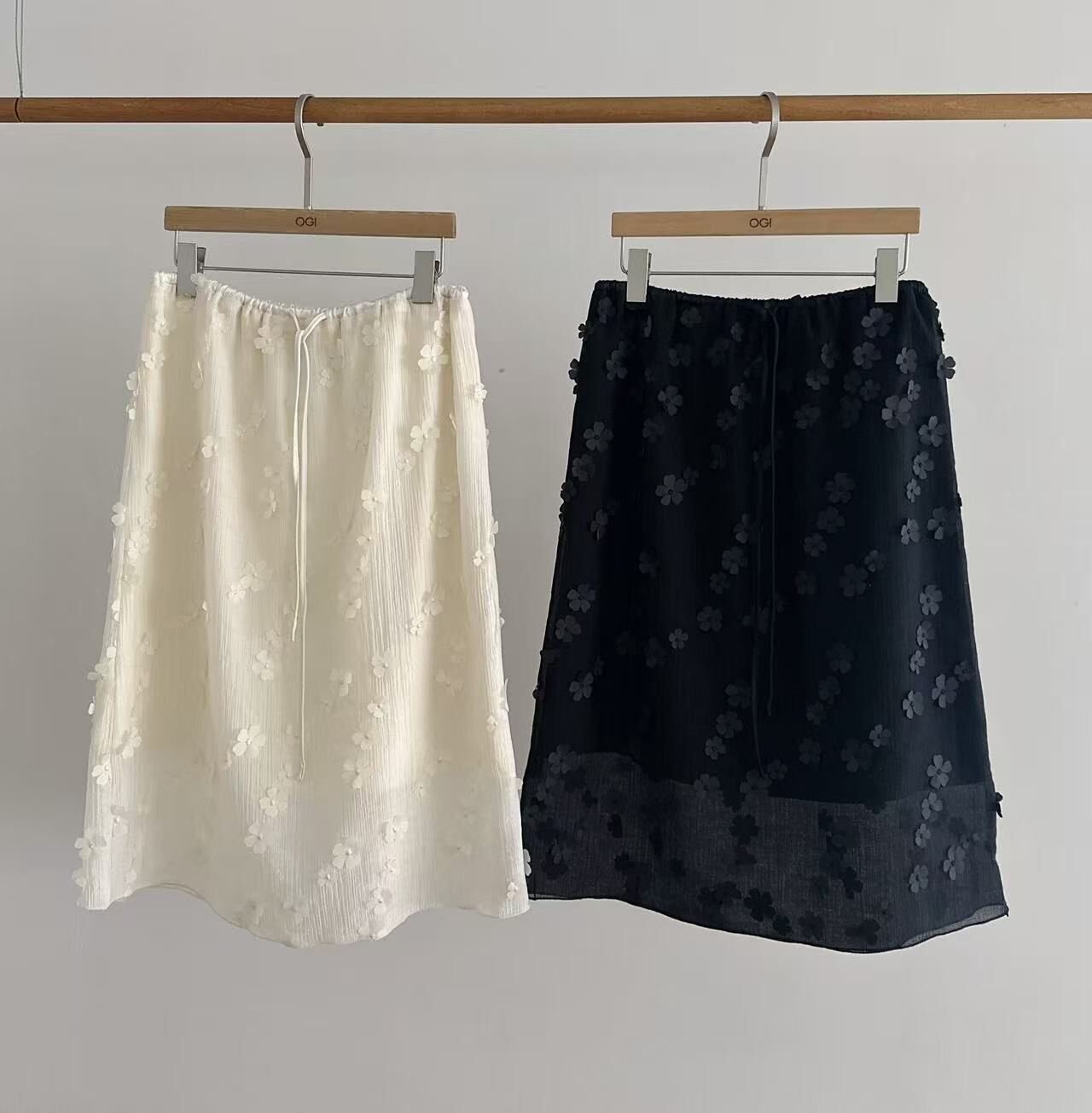 OG6060 立體花花橡筋紗質半身裙