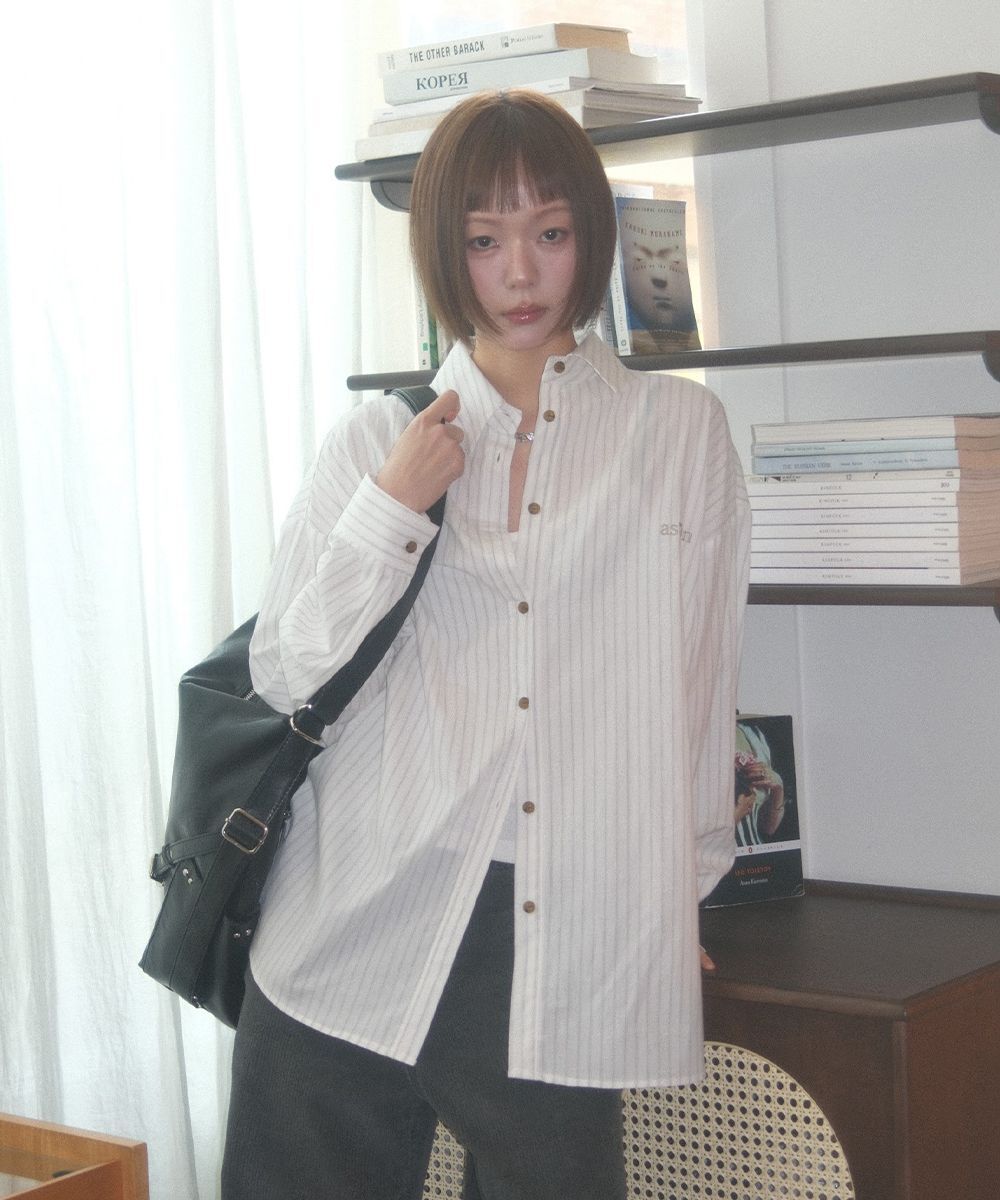 ASON 條紋寬版長版衫 米白 AS_P0000CXN