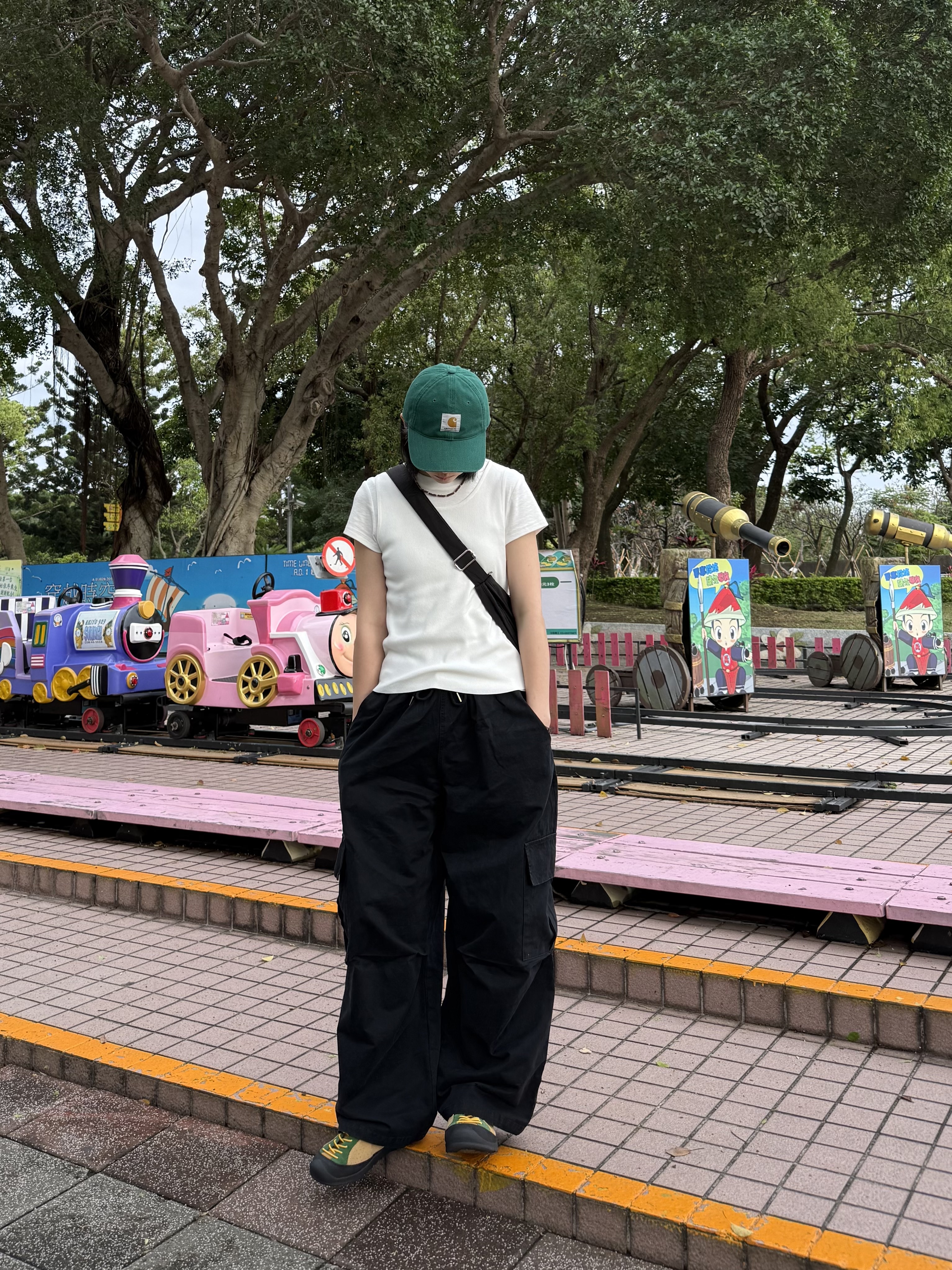 立體口袋工裝褲 (黑)