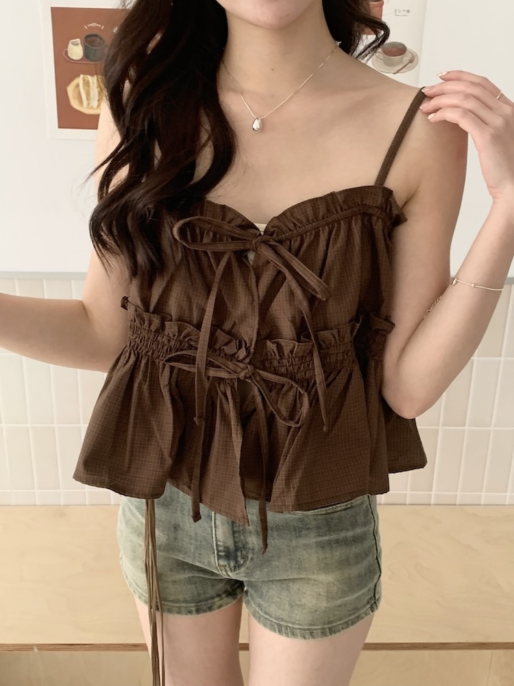 正反兩穿蝴蝶結格紋背心