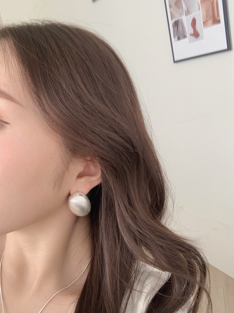 拉絲光澤橢圓耳環