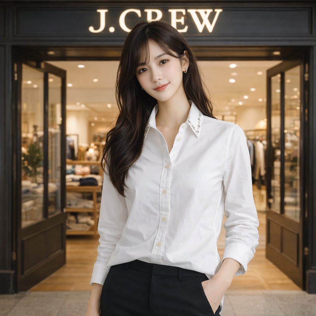 OBS405 J.Crew 閃鑽領白恤衫｜氣質升級款