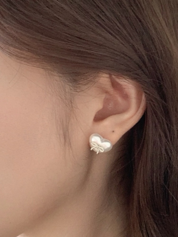 蝴蝶結愛心珍珠耳環
