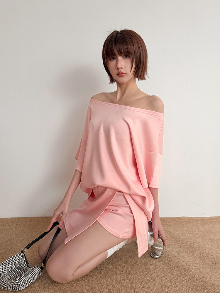 BB 碎鑽休閒系✨oversized T+褲裙套裝 (3色 有安全褲)