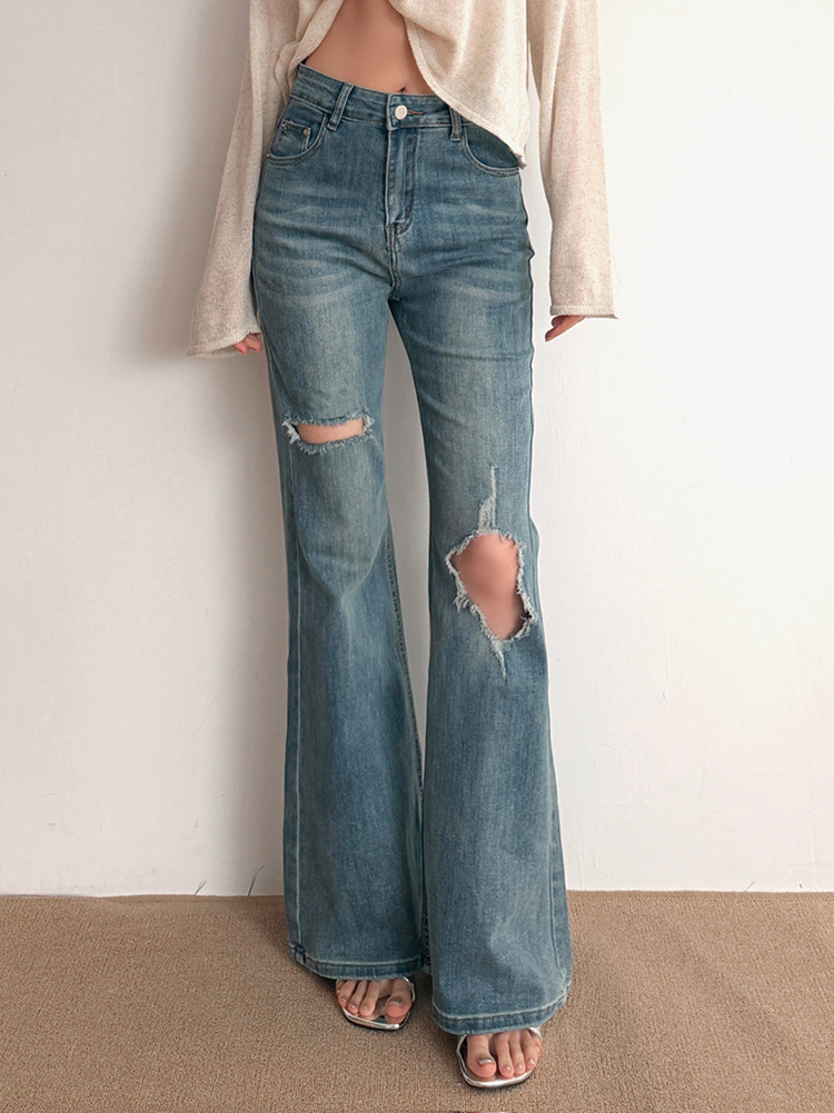 命定神褲！雙割破喇叭褲 (2色，S-L)