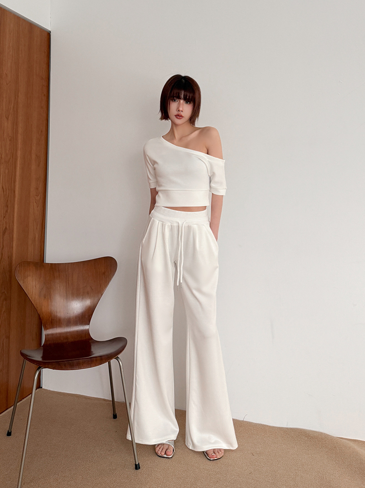 歐美斜肩+落地褲套裝 (3色)
