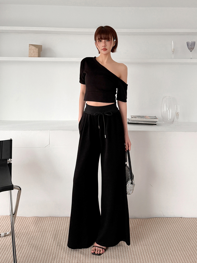 歐美斜肩+落地褲套裝 (3色)