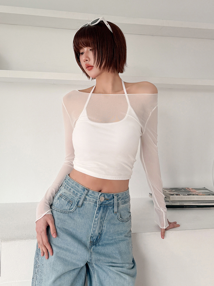 BB一字領透紗bratop (2色，有胸墊)