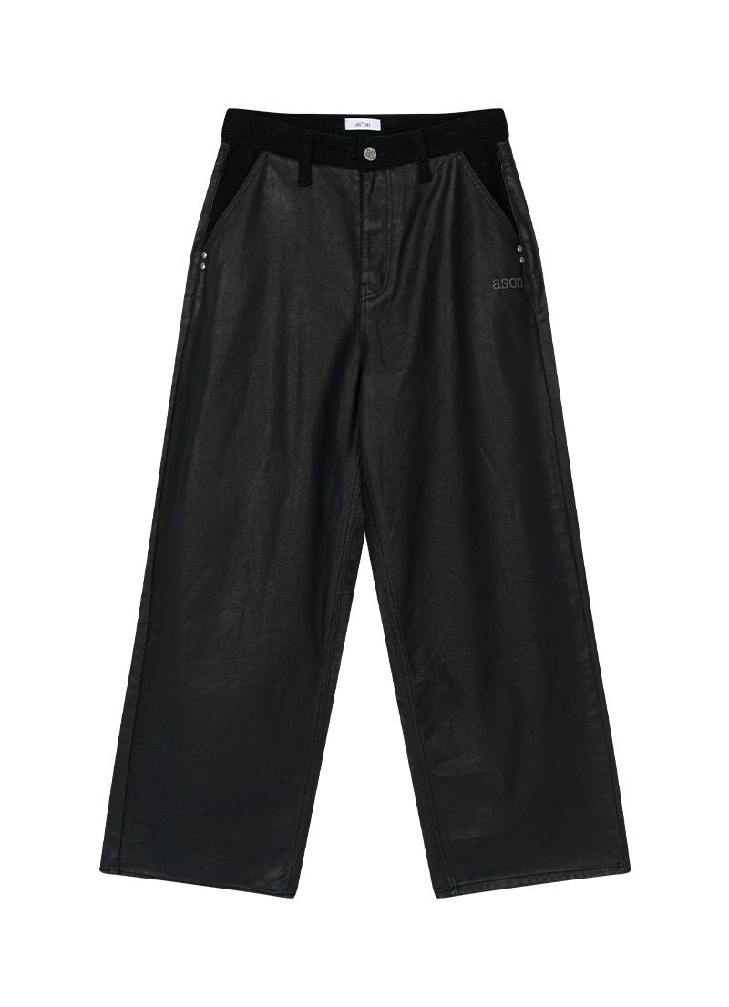 ASON 皮革拼接燈芯絨寬褲 AS_P0000CQL