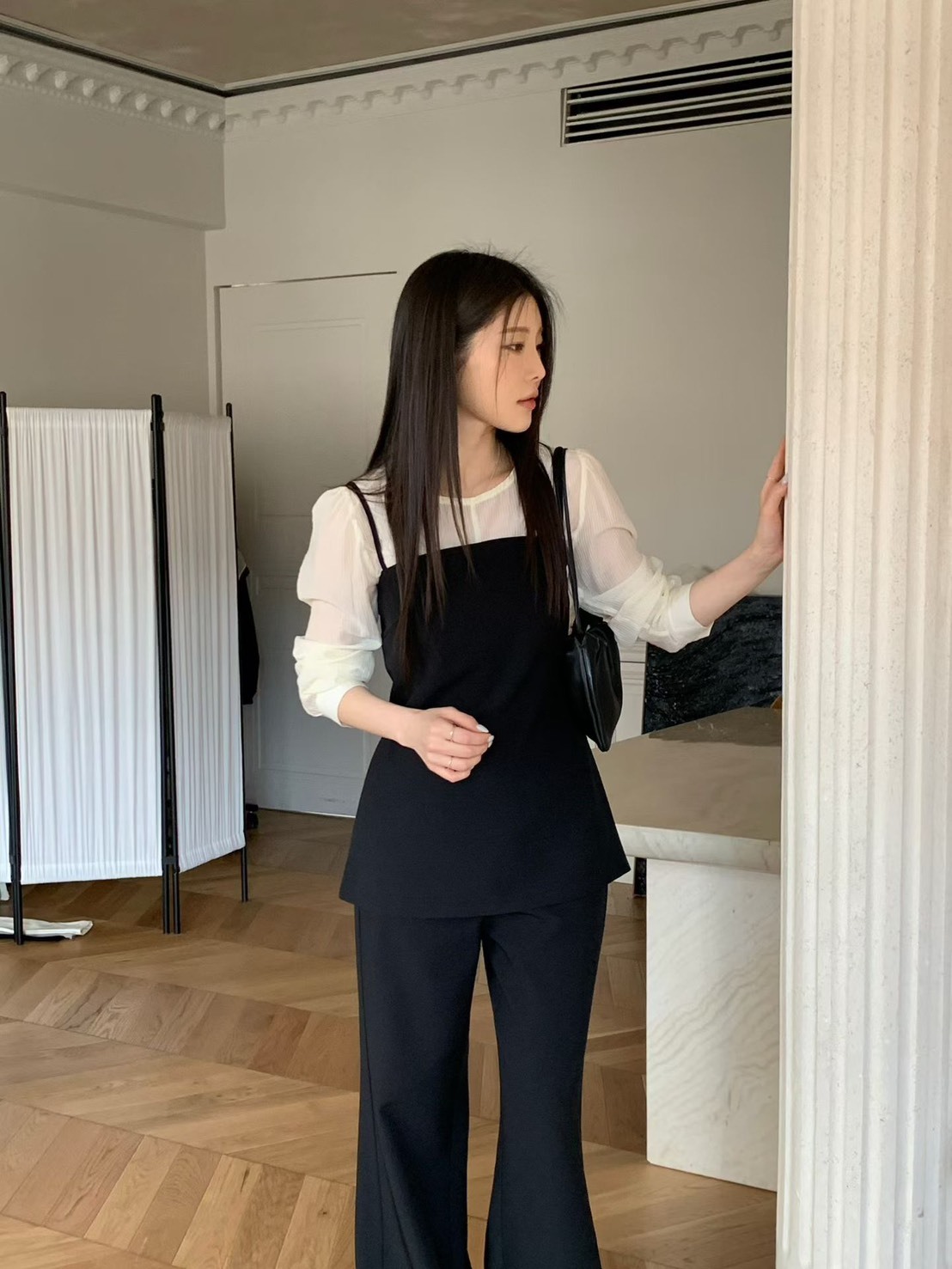 吊帶抹胸西裝布背心  長褲(分售)